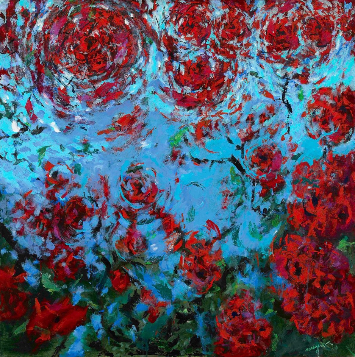 roses moved by the wind